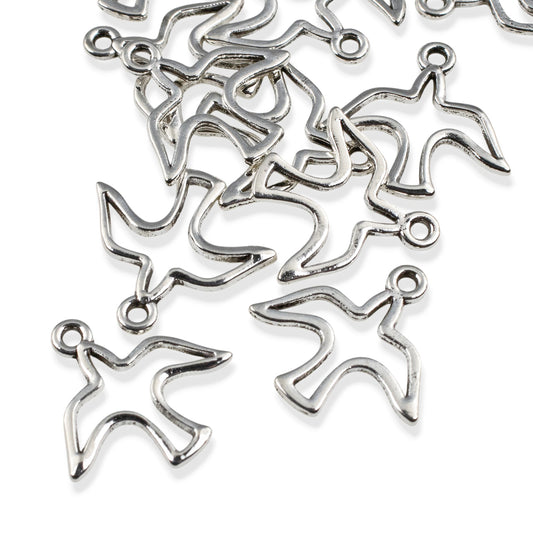 Silver Peace Dove Charms 20-Pack, Open Silhouette Spiritual Peace Jewelry Making