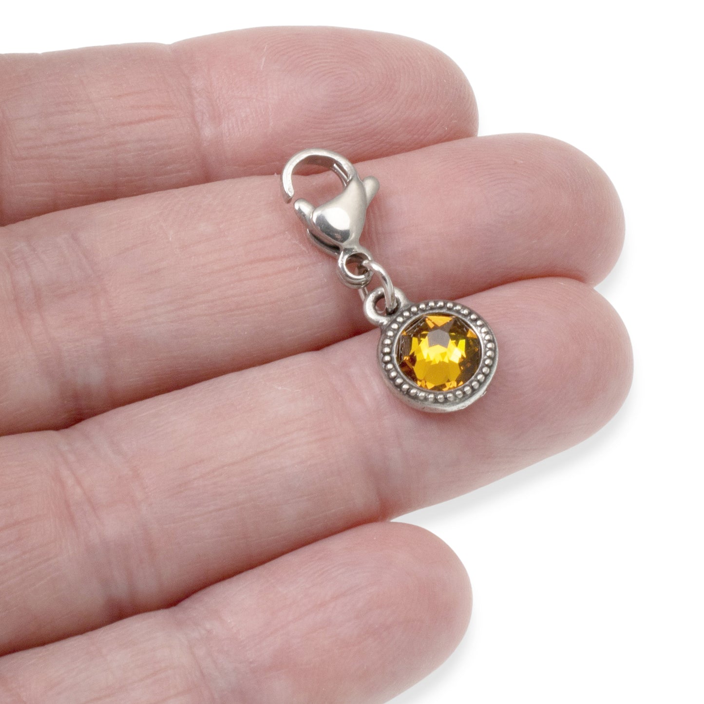 November Topaz Clip-On Charm with Lobster Clasp, Unique Birthday Gift