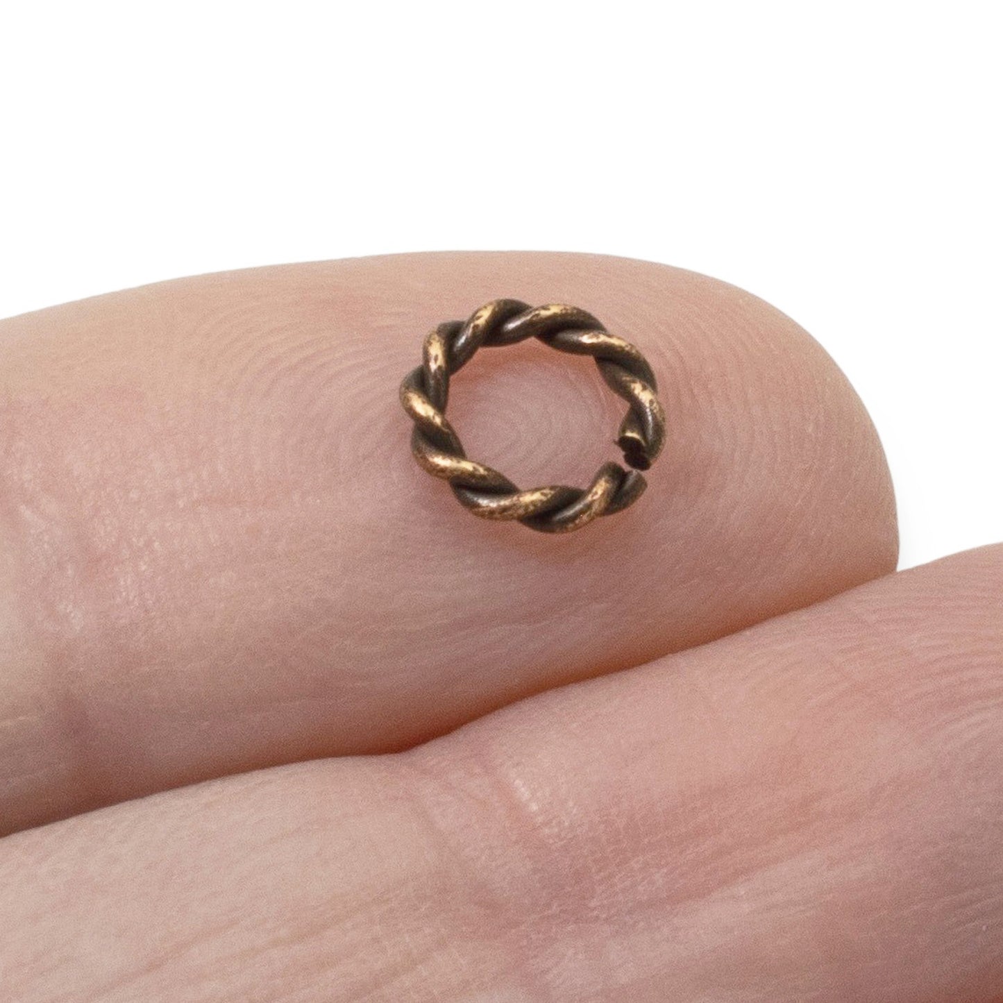 Mini Rope Jump Rings Antique Copper 10-Pack, Twisted Wire Connectors, Jewelry-Making Findings