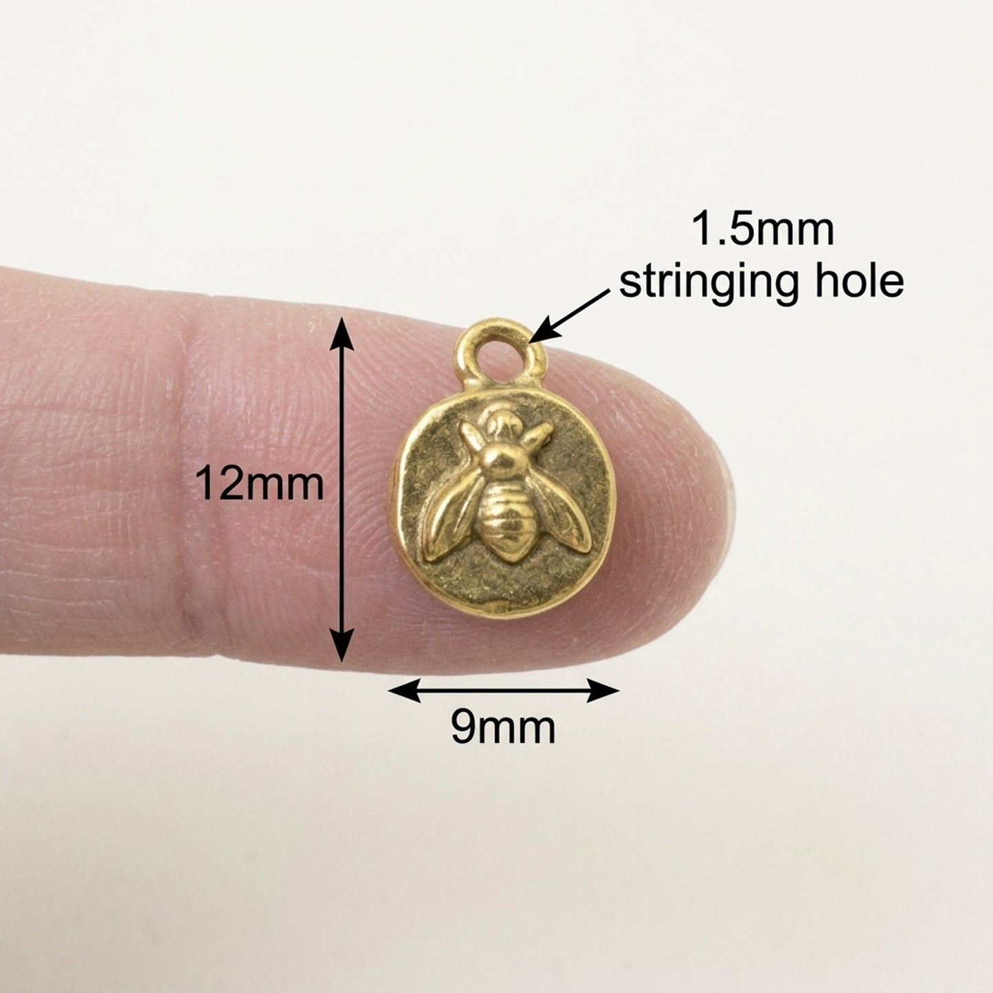4 Gold Itsy Bee Charms - Artisan Quality - Organic Design - Nature Jewelry