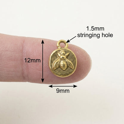 4 Gold Itsy Bee Charms - Artisan Quality - Organic Design - Nature Jewelry