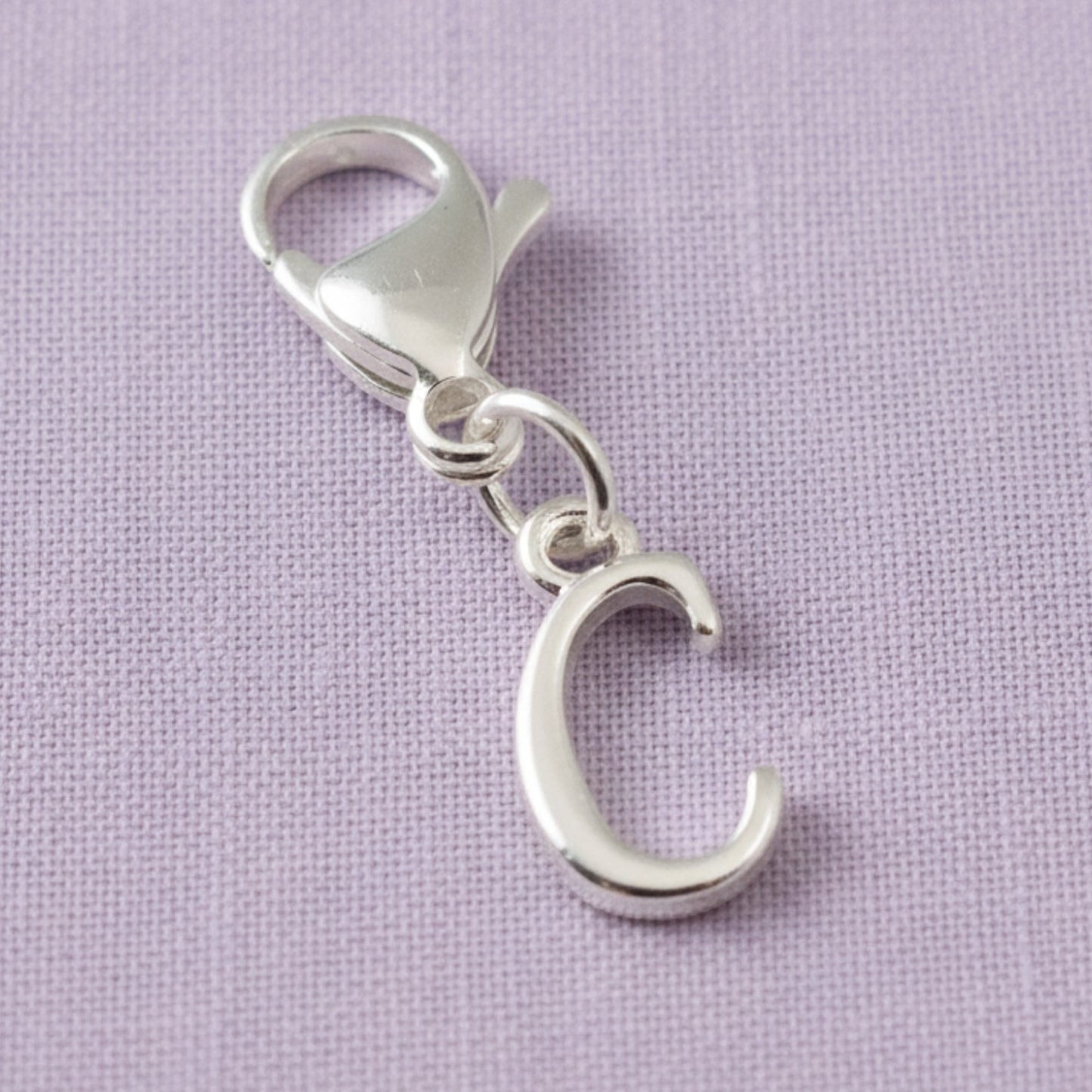 Silver Cursive Letter C Clip On Charm: Script Initial Dangle Lobster Clasp Personalized Journal Bracelet