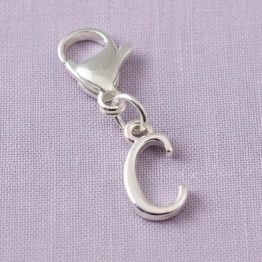Silver Cursive Letter C Clip On Charm: Script Initial Dangle Lobster Clasp Personalized Journal Bracelet