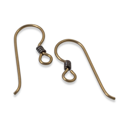 10 Antique Brass Niobium Ear Wires + Black Coil Accent - Hypoallergenic Hooks