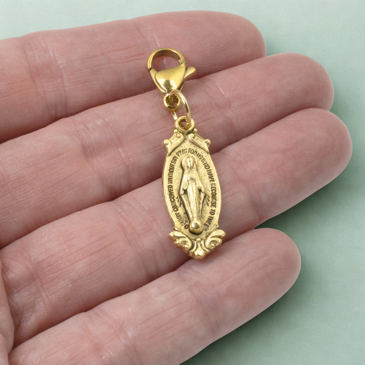 Miraculous Medal Clip On Charm: Gold Virgin Mary Catholic Jewelry Gift