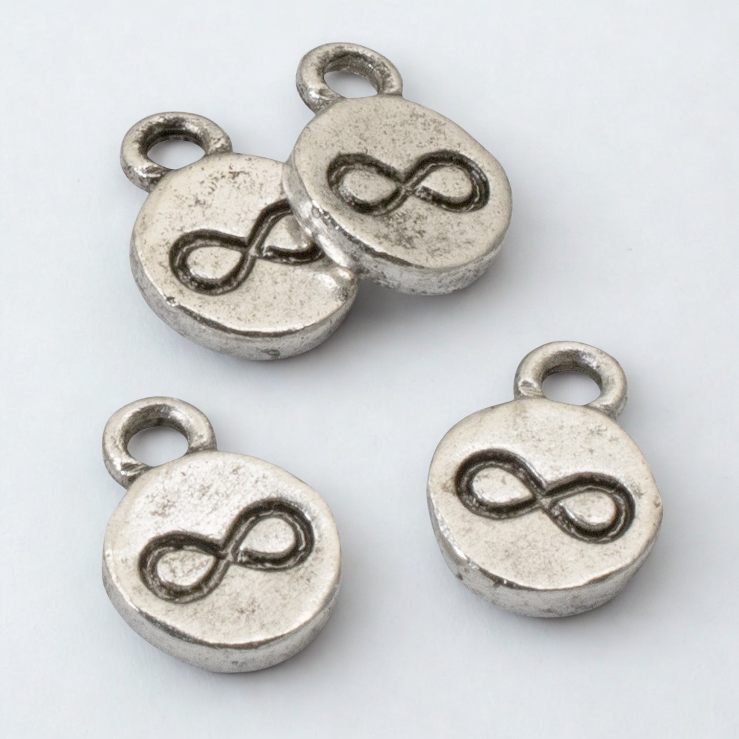 Silver Infinity Charms, 4-Pack Endless Possibilities Symbols, Rustic Design, Nunn Design USA Made