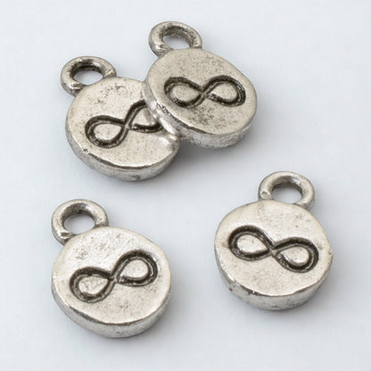 Silver Infinity Charms, 4-Pack Endless Possibilities Symbols, Rustic Design, Nunn Design USA Made