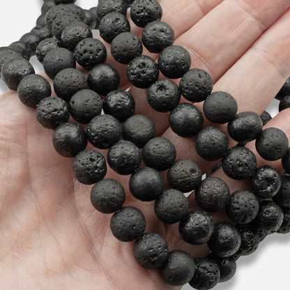 Black Lava Rock Beads 10mm: Natural Volcanic Stone, Round Textured Beads, 15" Strand