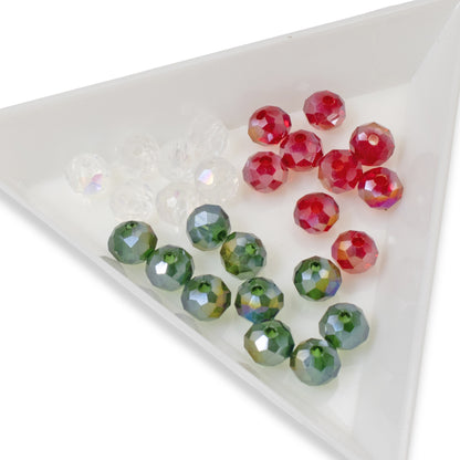 150Pcs Christmas Glass Bead Set - Red Clear Green Faceted Rondelle + AB Finish