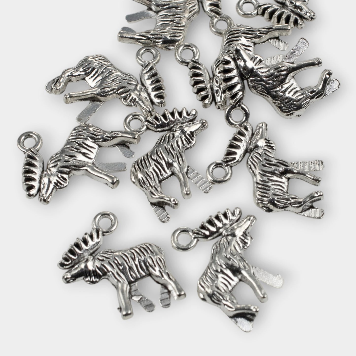 Moose Elk Charms 10-Pack Silver Metal Pendants Wildlife Outdoor Nature Supplies