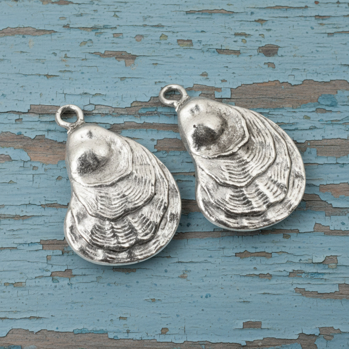 Silver Oyster Charms 2-Pack Coastal Oyster Shell Pendants Ocean Inspired Jewelry