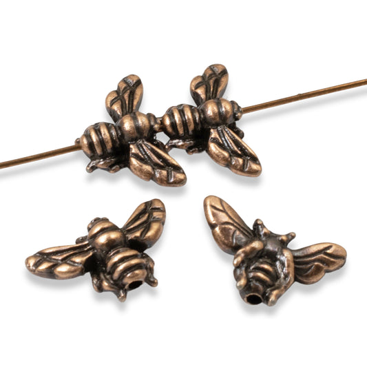 4 Copper Honey Bee Beads, Double-Sided TierraCast Insect Jewelry Making Supplies