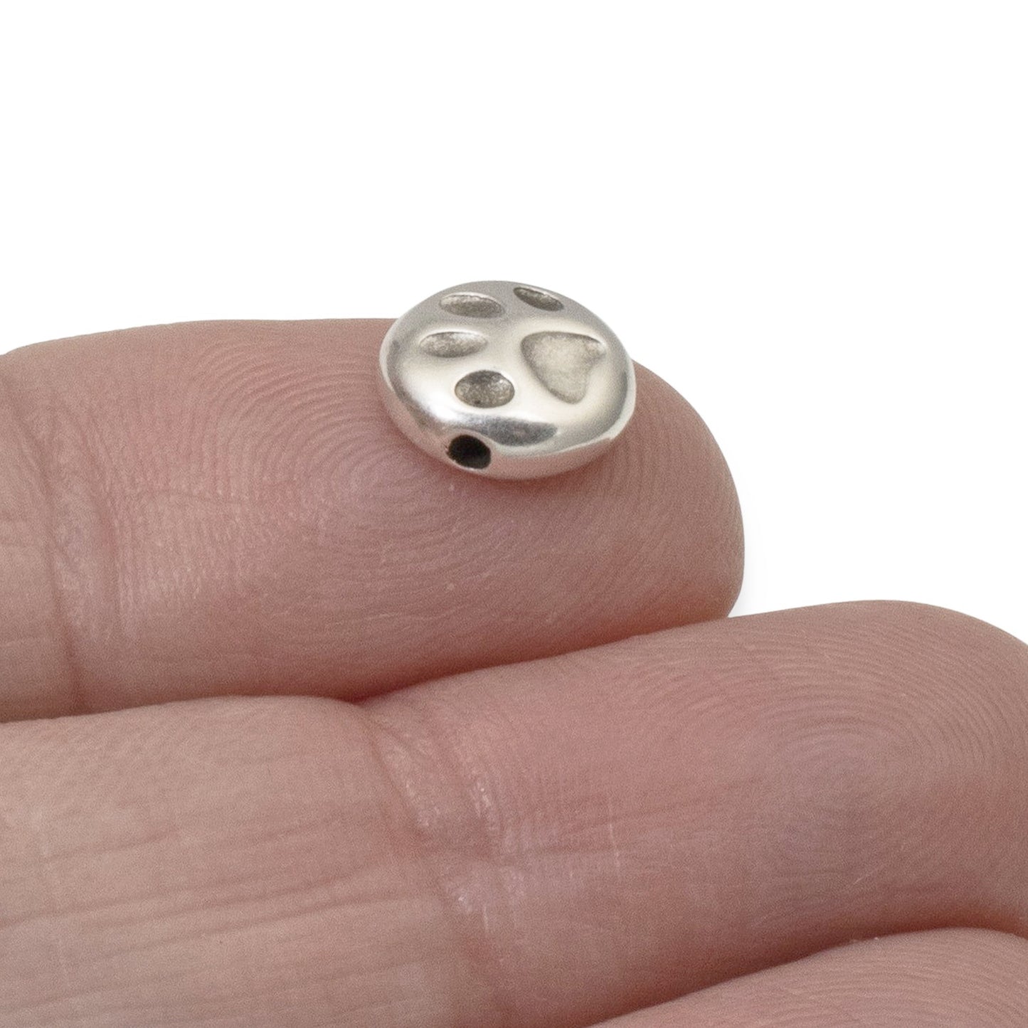 Paw Print Beads 4-Pack Silver Plated Pet Memorial Dog Cat Jewelry Making 9mm