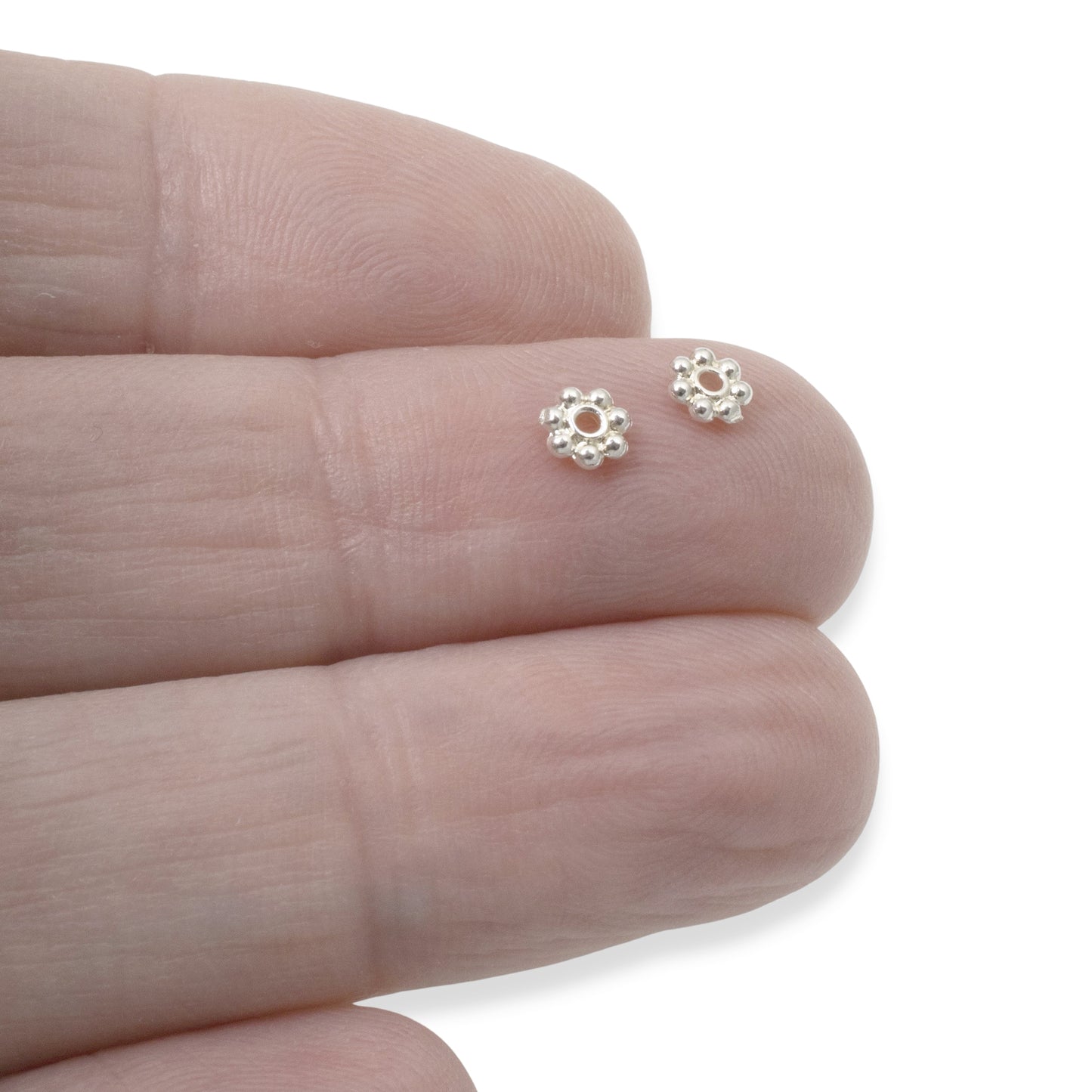 50 Bright Silver 4mm Daisy Spacers - TierraCast Designed - Tiny Jewelry Beads