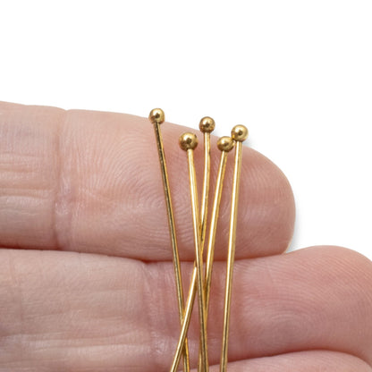 Antique Gold 2" Ball Head Pins 20 Gauge, 20-Pack Premium Jewelry Supplies