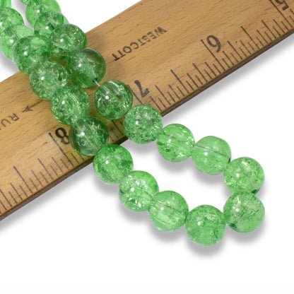 30 Spring Green 10mm Round Glass Crackle Beads for Handmade Jewelry Making