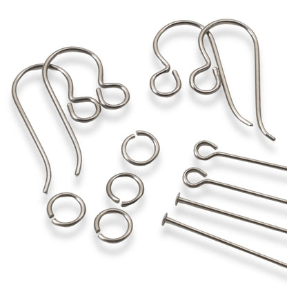 Niobium Earring Kit Gray, Complete Findings for 2 Pairs, Just Add Beads, Hypoallergenic Jewelry Making