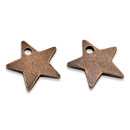 Celestial Copper Star Charms, 2Pc Antique Metal Stamping Flat Tags, DIY Jewelry