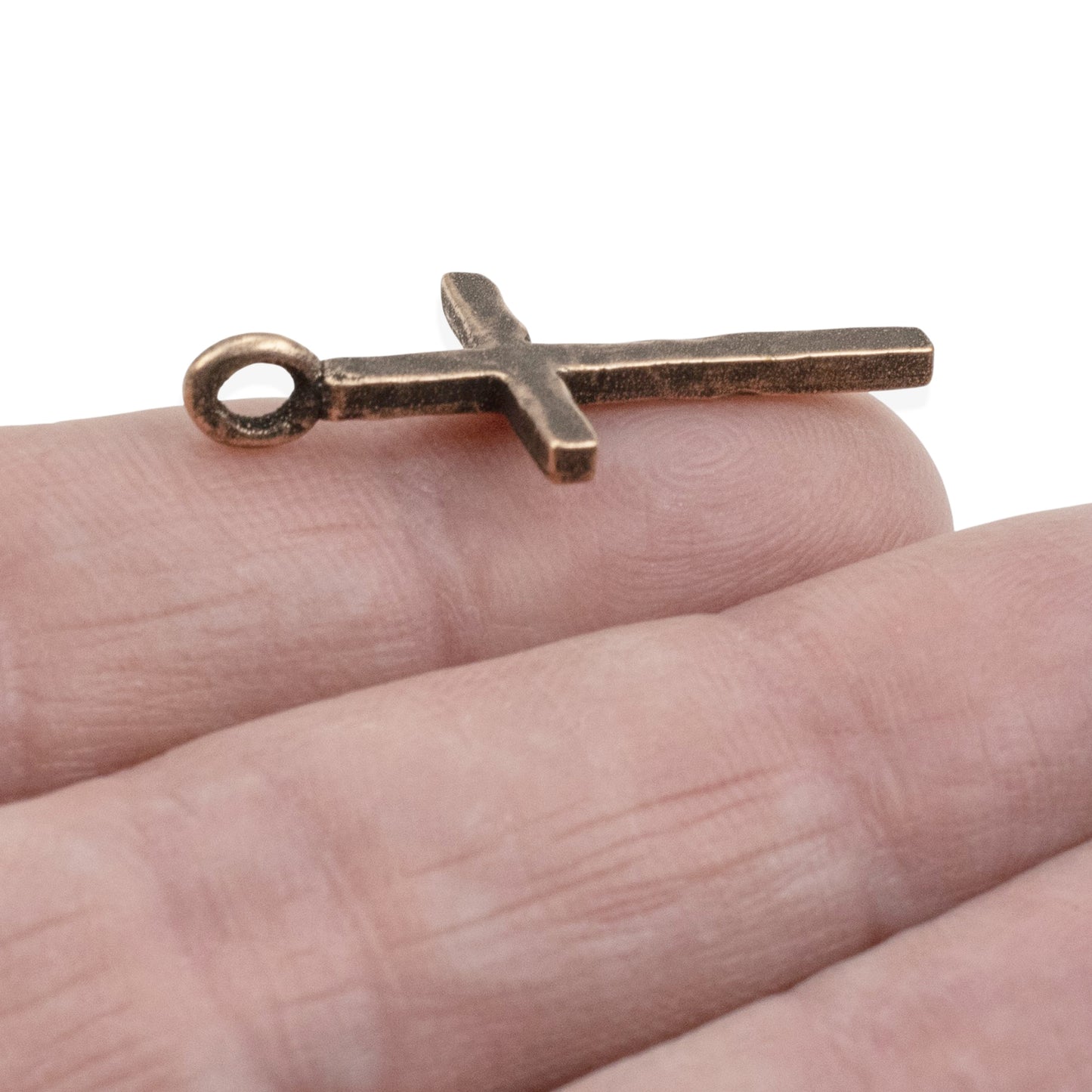 Large Hammered Cross Pendants: 2-Pc Antique Copper-Plated 34mm Religious Charms