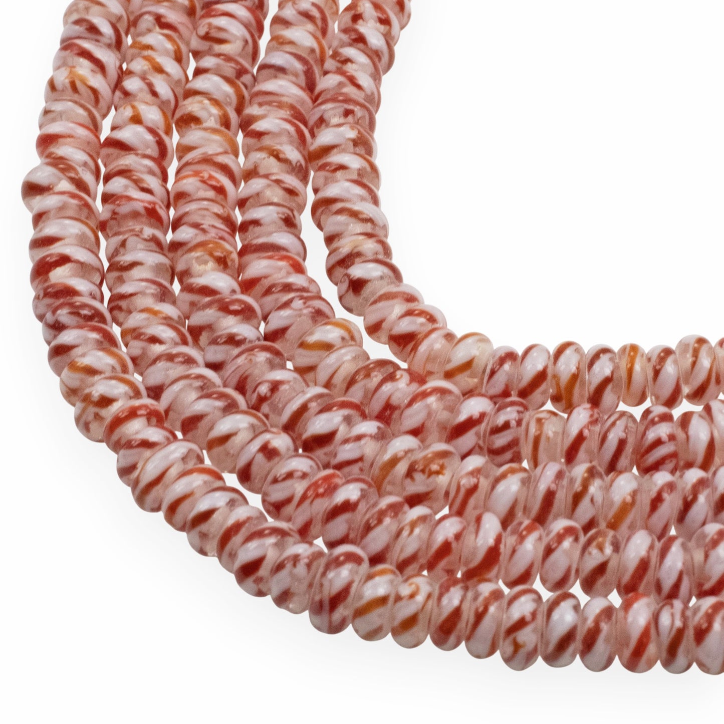 Red White Peppermint Stripe Rondelle Glass Beads: Indonesian Lampwork 17 Inch Strand 135 Beads Christmas Holiday Jewelry Making