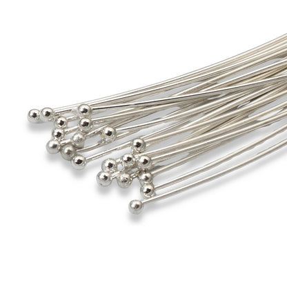 Silver Plated 2" Ball Head Pins, 20 Gauge, 20-Pack Premium Jewelry Supplies