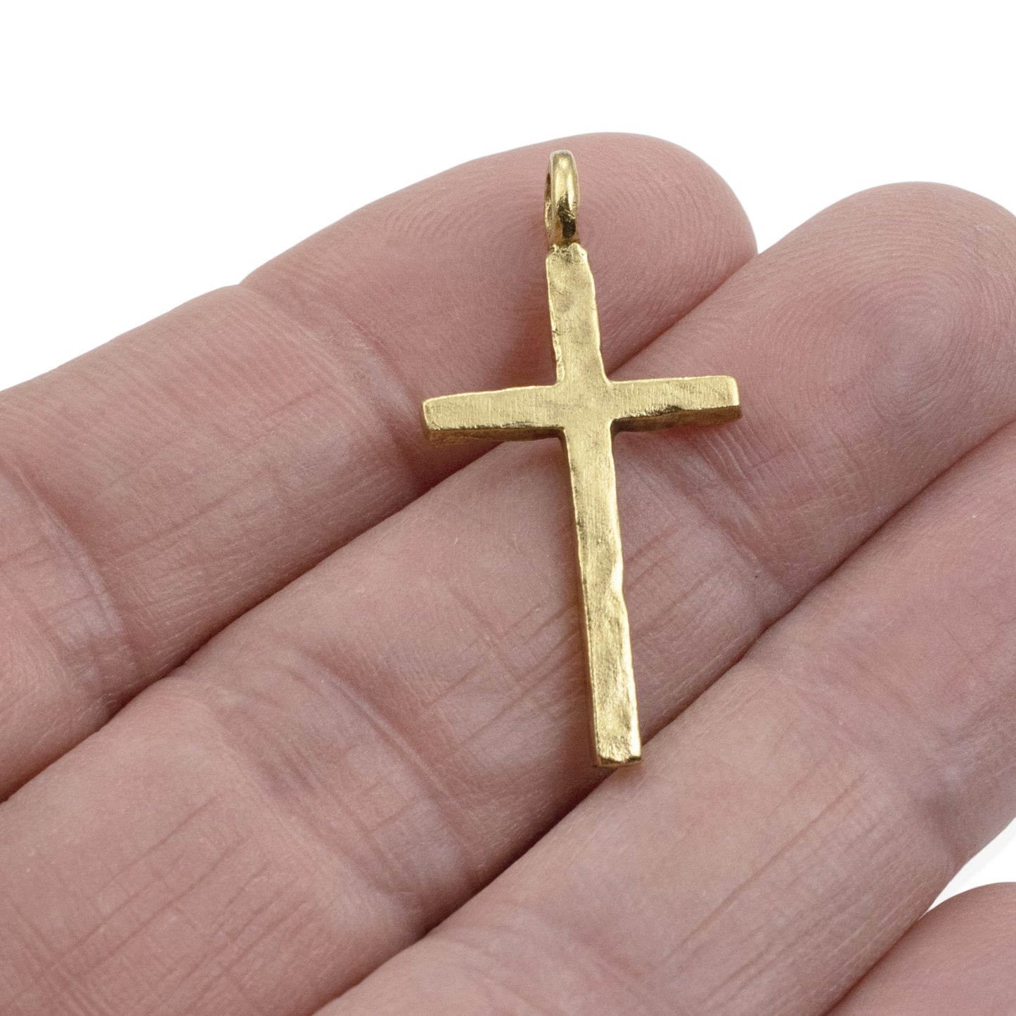 Large Traditional Cross Pendants: 2-Pc Gold 24k Plated Pewter 34mm USA Made