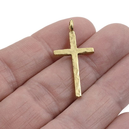 Large Traditional Cross Pendants: 2-Pc Gold 24k Plated Pewter 34mm USA Made