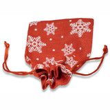5 Red + White Snowflake Fabric Drawstring Bags, Christmas Cloth Pouches