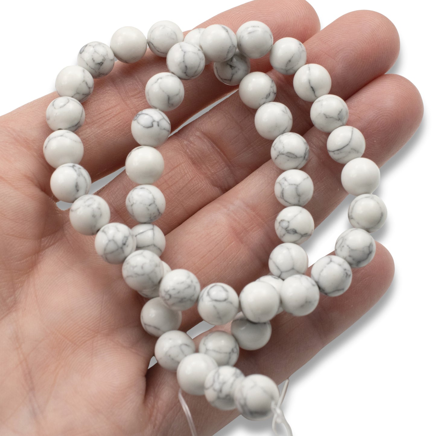 White Howlite 8mm Round Gemstone Beads - Jewelry Making Crafts - 47 Pcs/Strand
