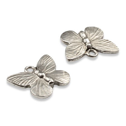 Silver Butterfly Charms: Antique Pewter Nature Pendants USA Made 2-Pack