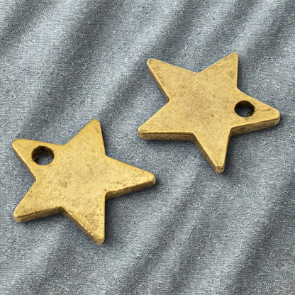 Celestial Gold Star Charms, 2Pc 24k Plated Metal Stamping Flat Tags DIY Jewelry
