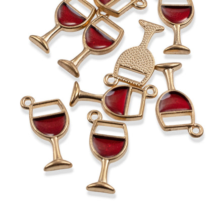 Wine Glass Charm Pendants 10Pcs: Enamel Metal Jewelry Making, DIY Cocktail Gift