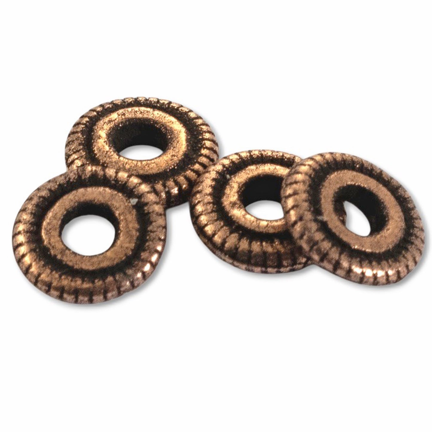 Antique Copper Spacer Beads 6mm Line Edge Large Hole Leather Cord 10-Pack USA