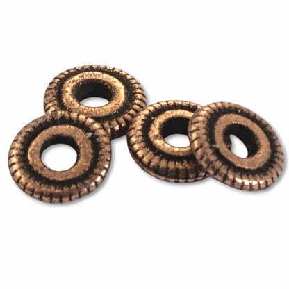Antique Copper Spacer Beads 6mm Line Edge Large Hole Leather Cord 10-Pack USA
