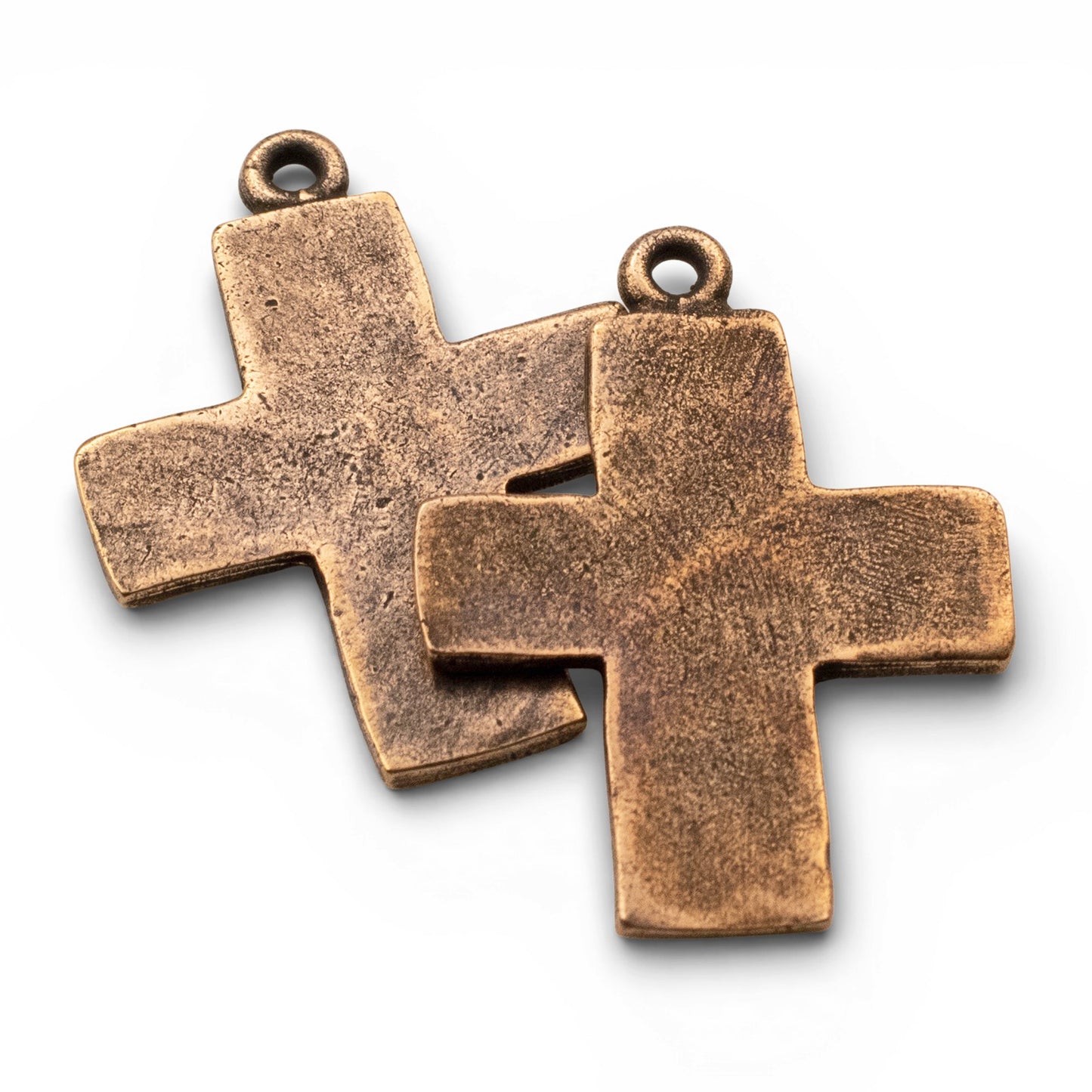 Hammered Cross Charms Antique Copper 2-Pack, Premium Artisan Textured USA Made
