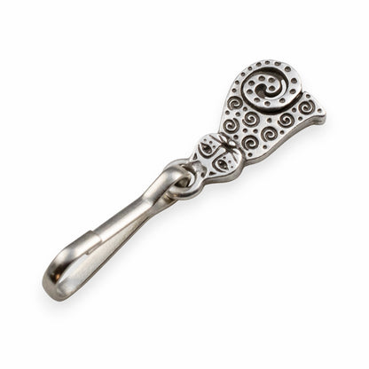 Silver Sitting Cat Zipper Charm: Double Sided Spiral Design Bag Journal Keychain Gift for Cat Lovers