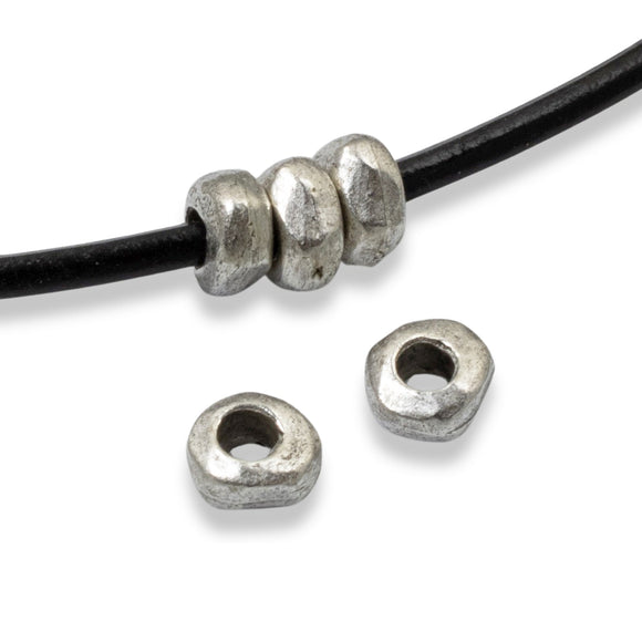 5 Silver 5mm Nugget Spacer Beads - Large Hole for Leather Cord - Nunn Design