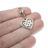 Silver Celtic Knot Heart Clip-on Charm, Elegant Bag, Journal, Jewelry Accessory