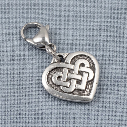 Silver Celtic Knot Heart Clip-on Charm, Elegant Bag, Journal, Jewelry Accessory