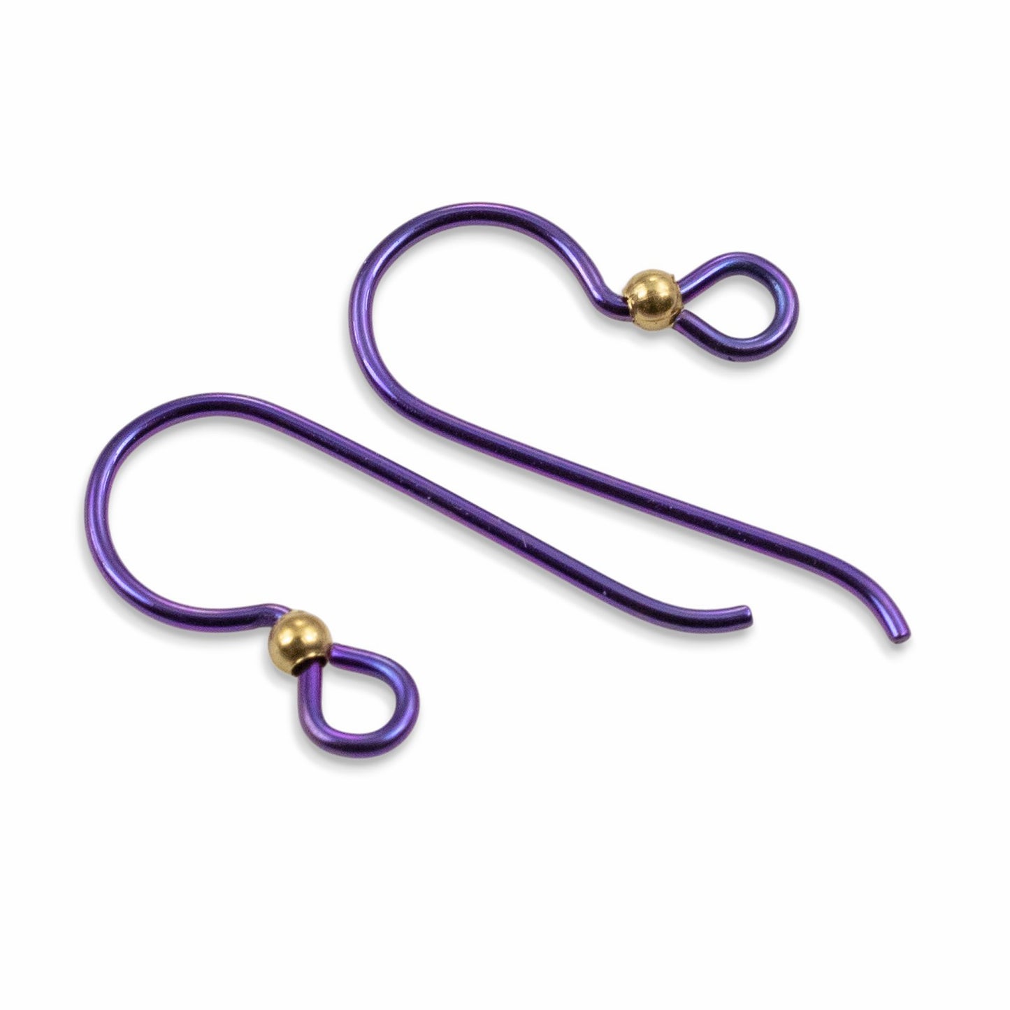 10 Purple Niobium Ear Wires 2mm Brass Accent Bead 20 Gauge Hypoallergenic Boho USA