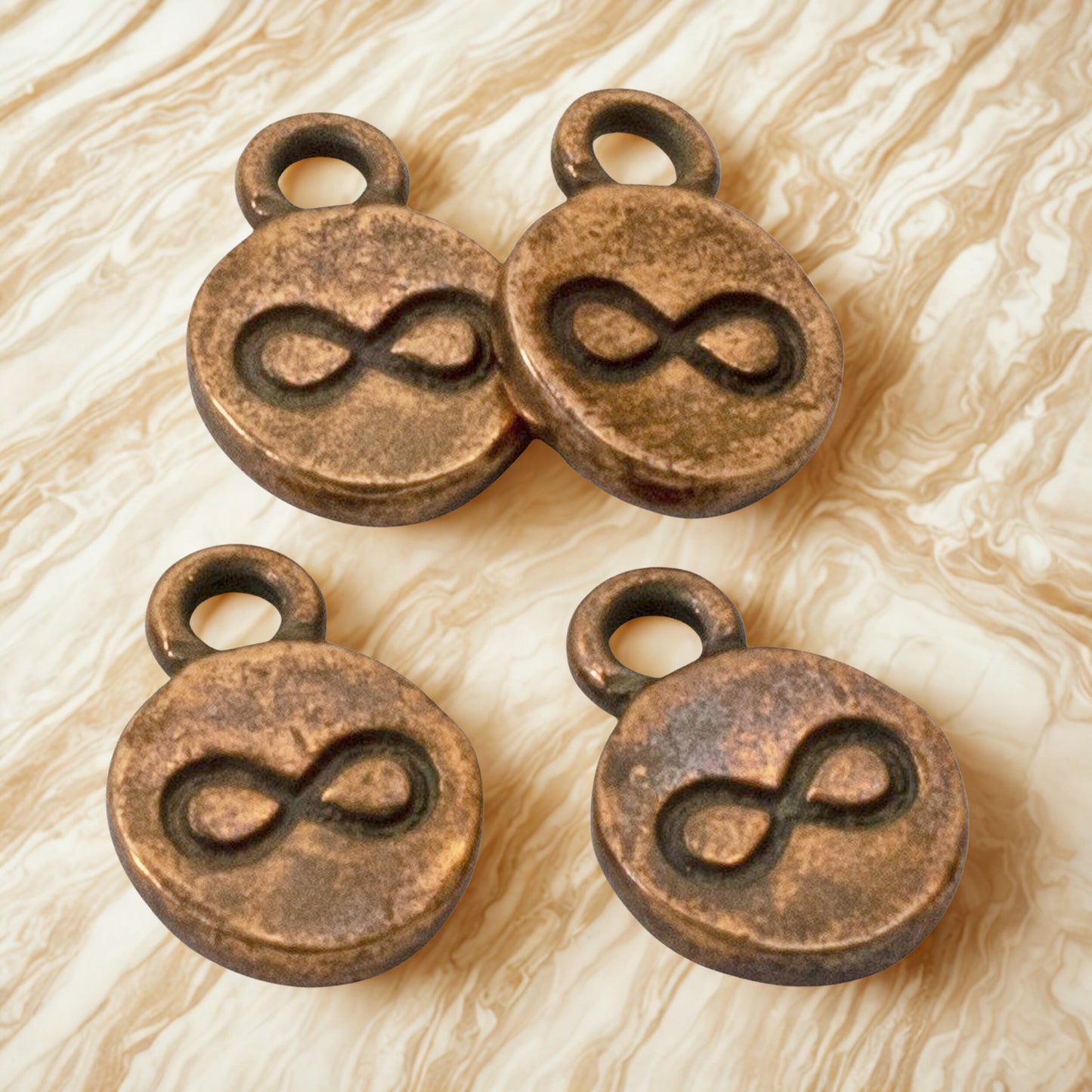 Copper Infinity Charms, 4-Pack Endless Possibilities Symbols, Rustic Design