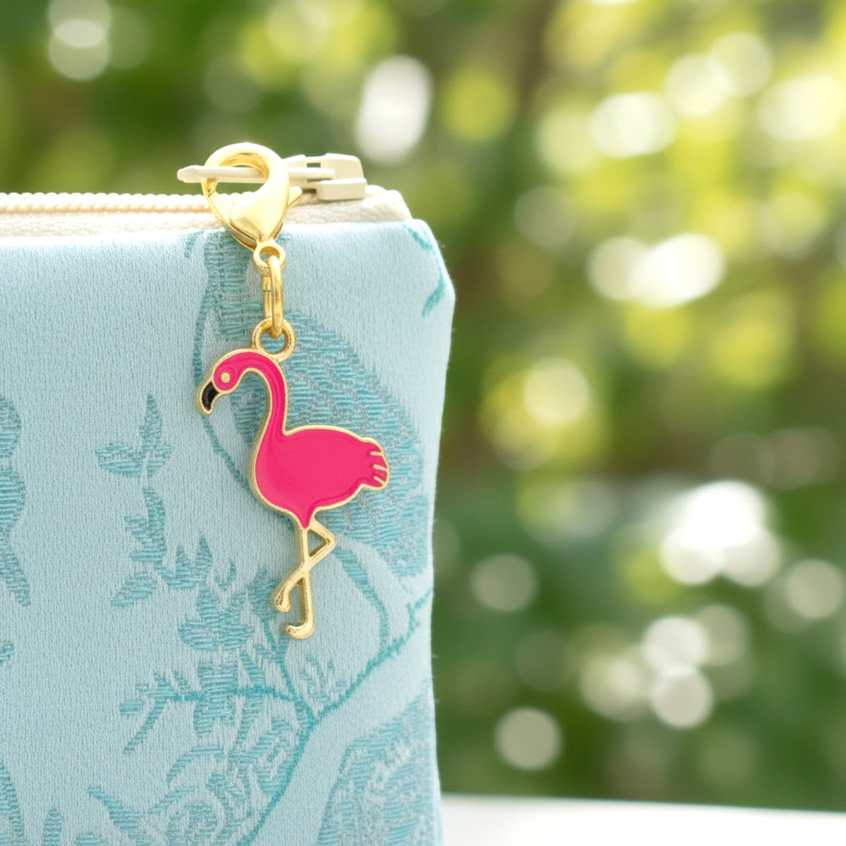 Enamel Pink Flamingo Clip On Charm, Tropical Bird Jewelry Accessory Beach Lover