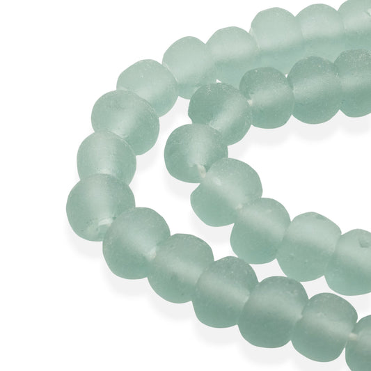 Light Green Recycled Glass Beads, Sea Glass Style Round Rustic, Indonesian Eco Friendly, 8mm Round Beads, 50/Pcs