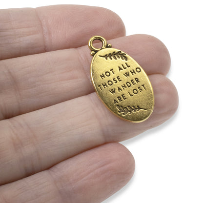 2 Gold Not All Those Who Wander Are Lost Redwood Charms  - Redwood Tree Message Pendant