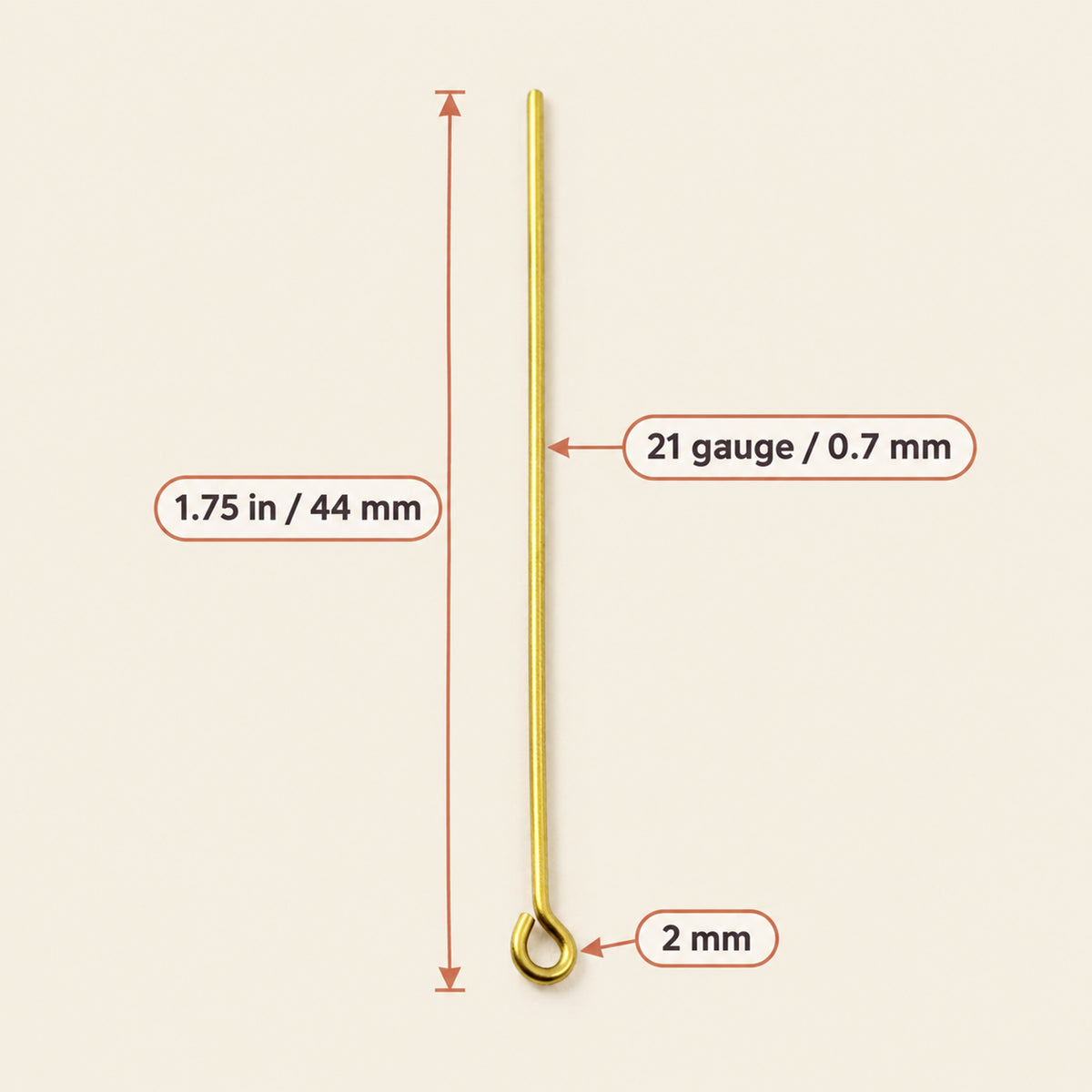 Yellow Niobium Eye Pins 21G 1.75" Hypoallergenic USA Made 20pk