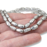 Silver Czech Glass Pearl Beads - Baroque Oval Textured Pearls for DIY Jewelry