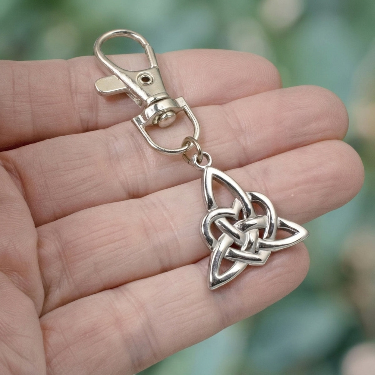 Celtic Triangle Keychain, Irish Heritage Bag Charm, Silver Celtic Knot Accessory