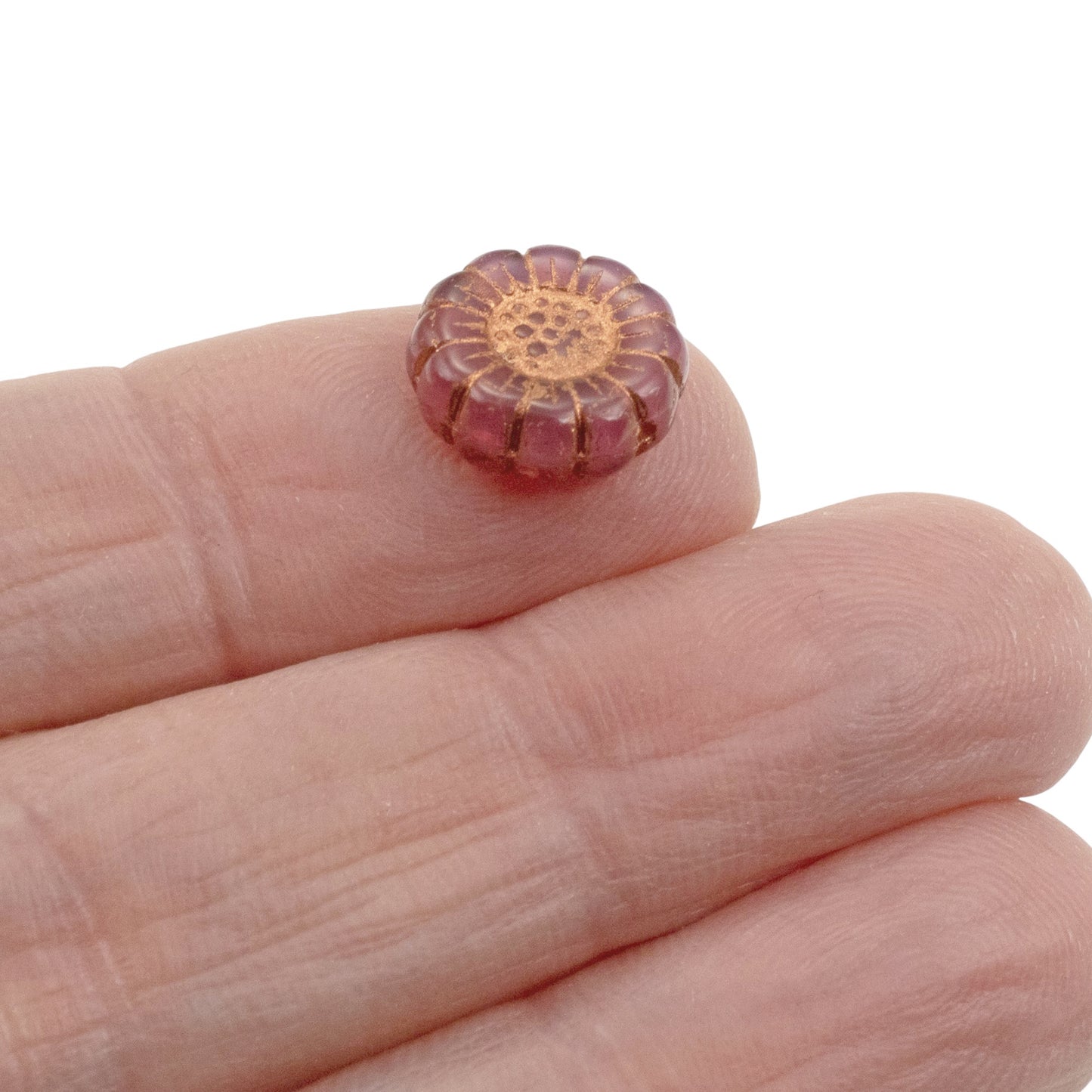 Pink Opaline Sunflower Beads: Czech Glass 13mm Copper Wash 8-Pack Floral Jewelry
