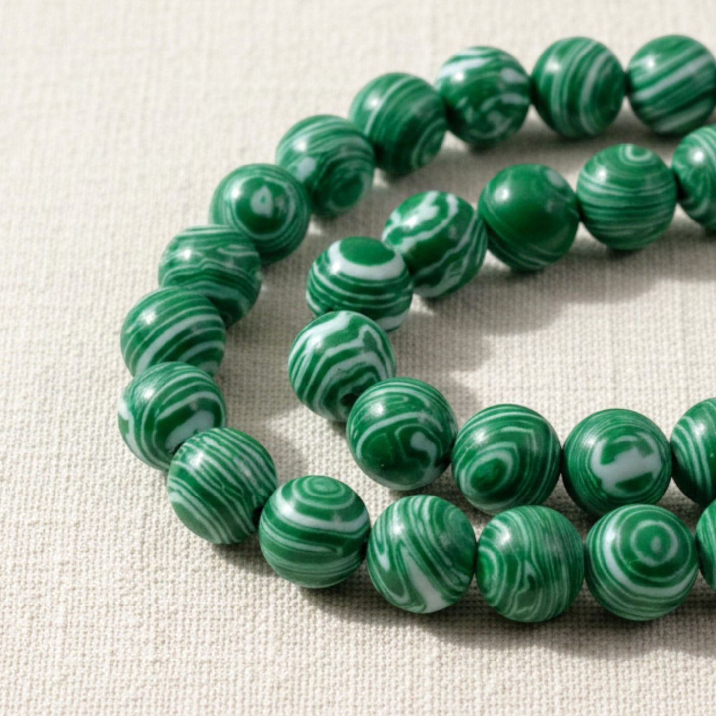 Composite Malachite Beads: Green White Striped 8mm Round Synthetic Stone Strand for Jewelry Making