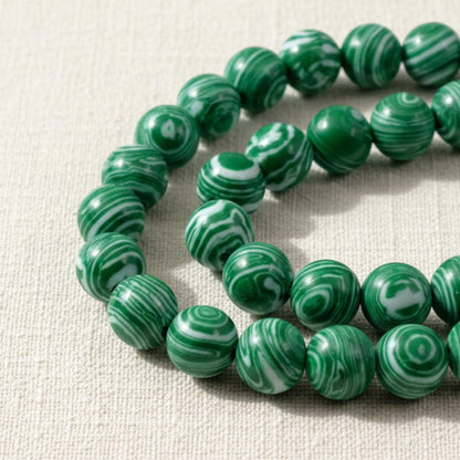 Composite Malachite Beads: Green White Striped 8mm Round Synthetic Stone Strand for Jewelry Making
